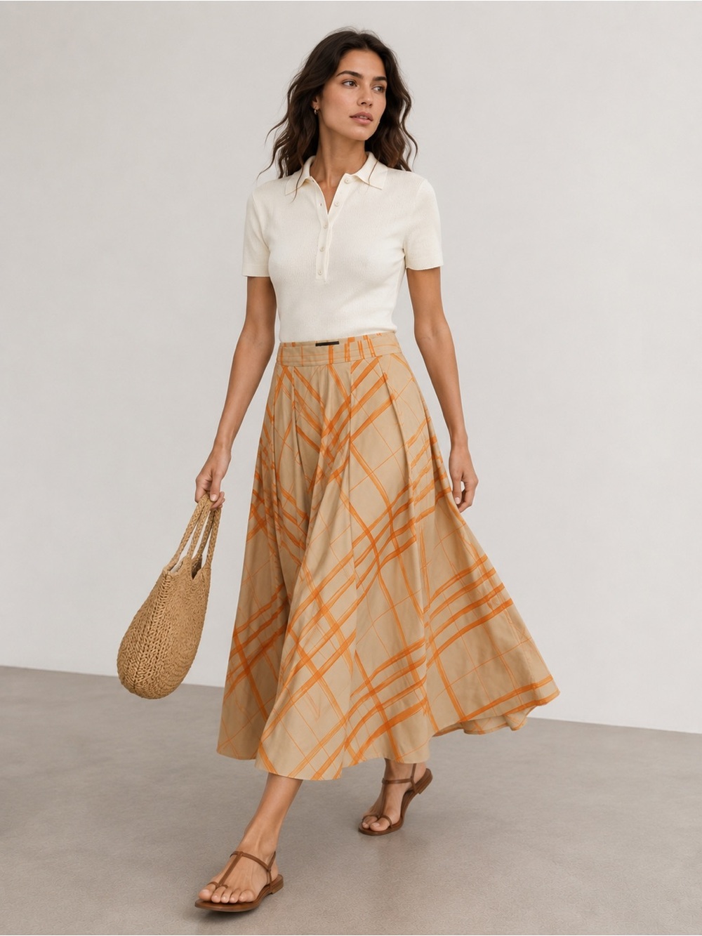 Zara ZW Collection NWT Plaid Midi Skirt - A-Line Pleated Resort Chic